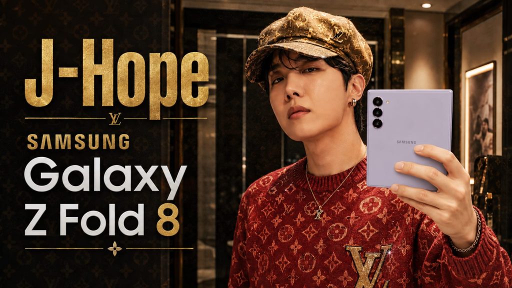 Imagen principal generada con IA que muestra a J-Hope con el Galaxy Z Fold 8.