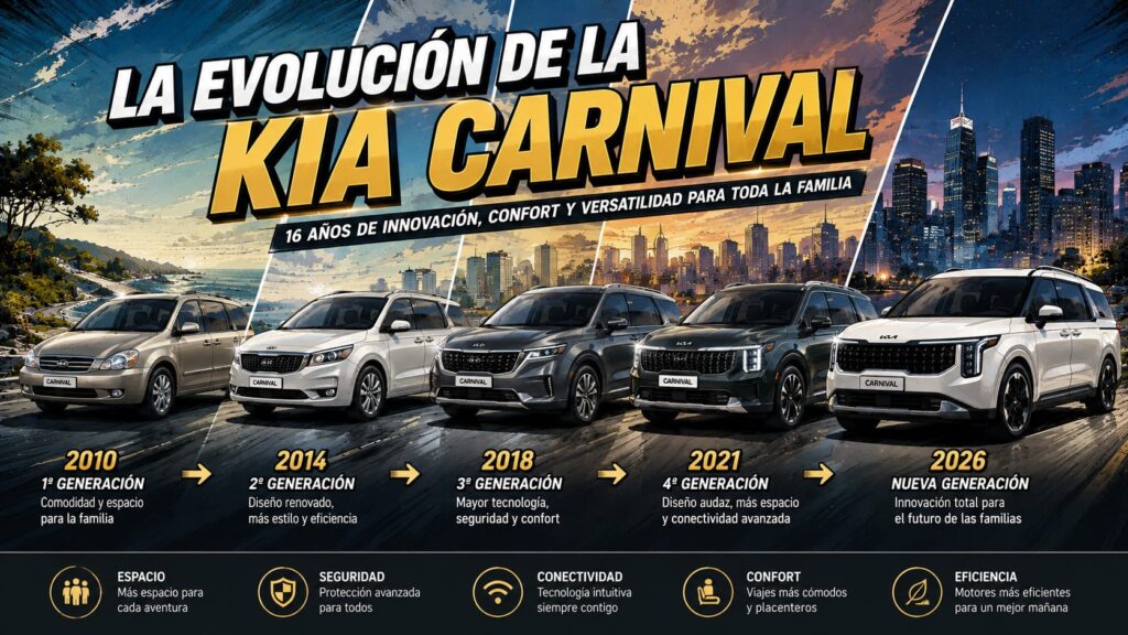 Evolución histórica de la Kia Carnival desde el modelo 2010 hasta la nueva generación 2026 en Latinoamérica