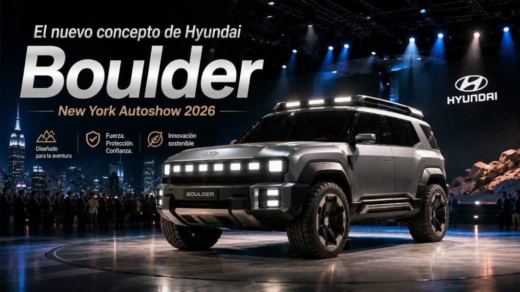 Imagen de presentación generada por IA del concepto de SUV todoterreno "Boulder" de Hyundai en el Salón del Automóvil de Nueva York 2026.