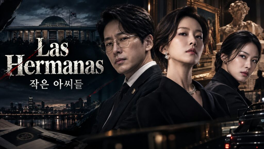 Imagen de los villanos principales del drama coreano Las Hermanas (Little Women), destacando la atmósfera tensa y el conflicto de poder de la serie.